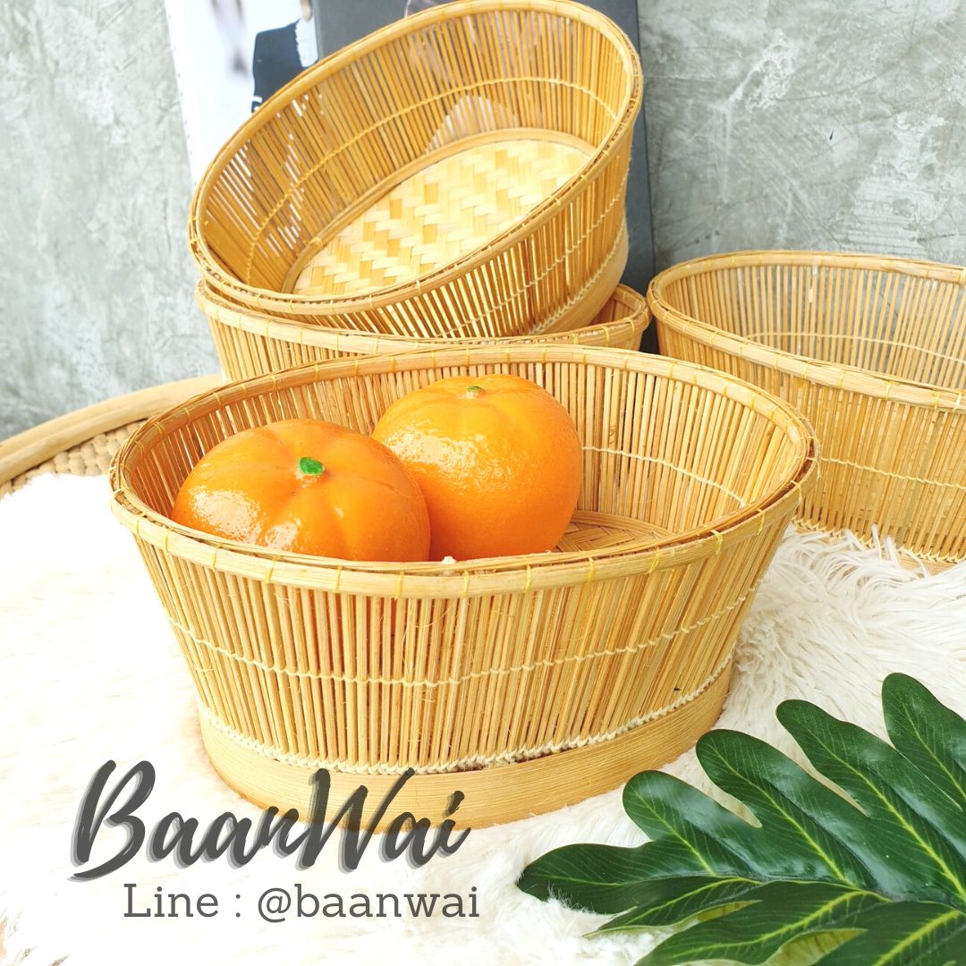 ตะกร้าไม้ไผ่ ตะกร้าสาน ตะกร้า ตะกร้าเอนกประสงค์ ทรงรี