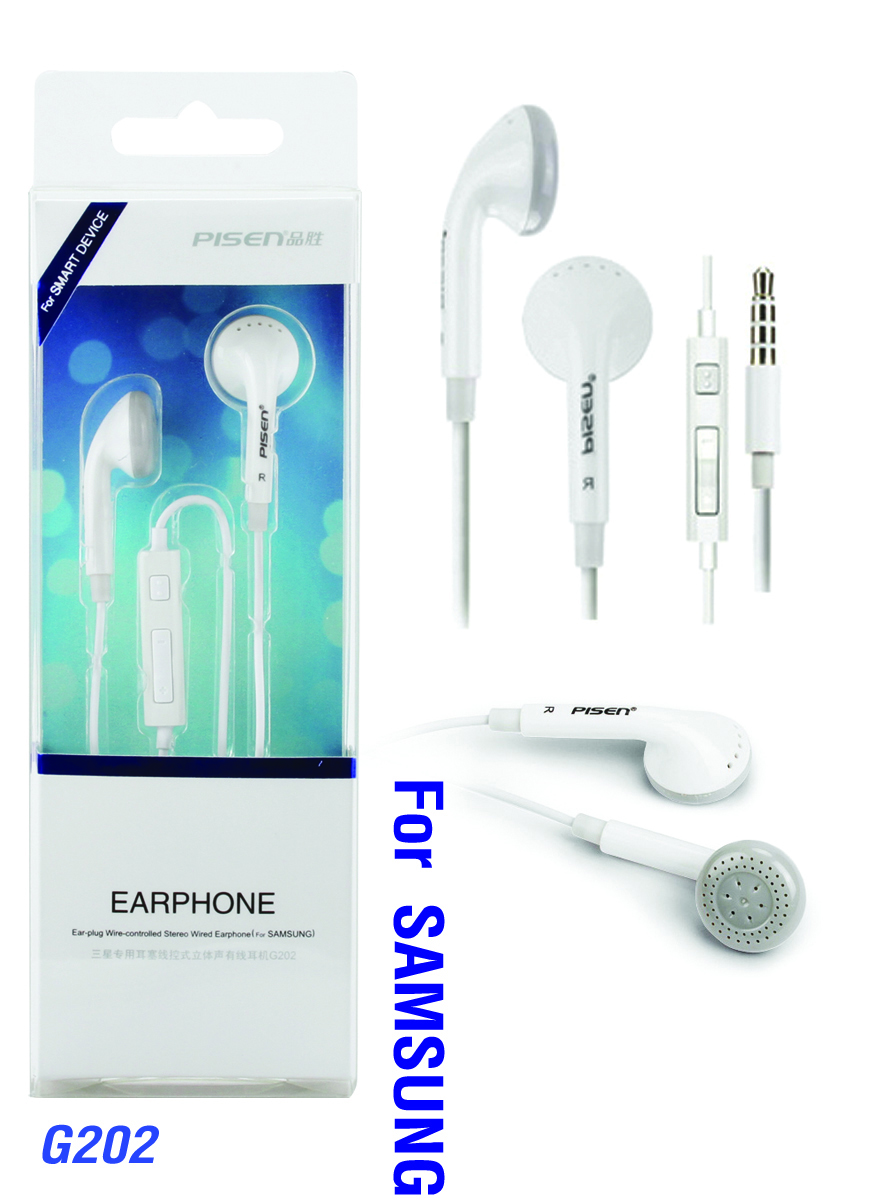 PISEN หูฟังสมอลทอล์ค 2 in 1 ทั้งโทรศัพท์และฟังเพลง G202 ขนาด 3.5 มม. ปุ่มปรับระดับเสียง ระบบ Optimistic Dynamic พลังเสียงกลางใสอะคูสติกและเสียงต่ำเบสหนักแน่น ชัดเจนเสียงต้นฉบับ สำหรับ Sumsung - สีขาว