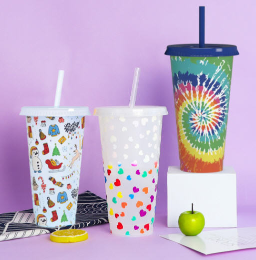 แก้วเปลี่ยนสี,แก้วพลาสติก,แก้วพร้อมหลอด,ขั้นต่ำ1,000ชิ้น