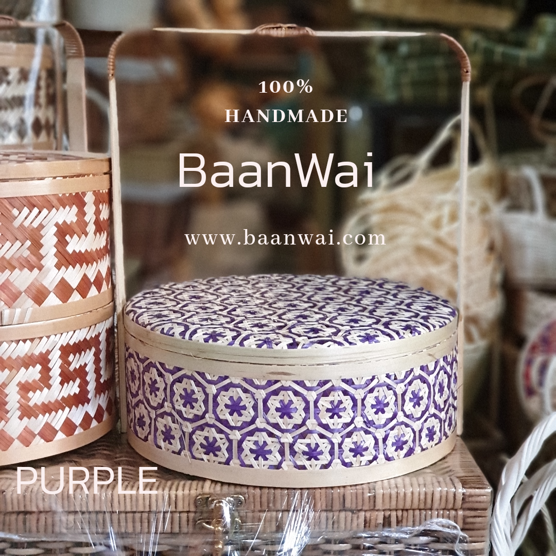 ปิ่นโตไม้ไผ่ ลายจีน ขนาด 12 นิ้ว (สีน้ำตาล)