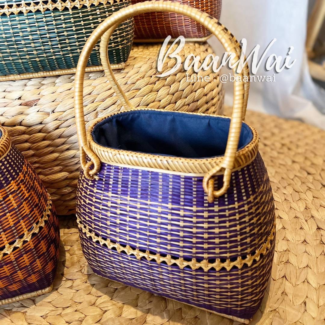 กระเป๋าไม้ไผ่ งานละเอียด (บุผ้า)