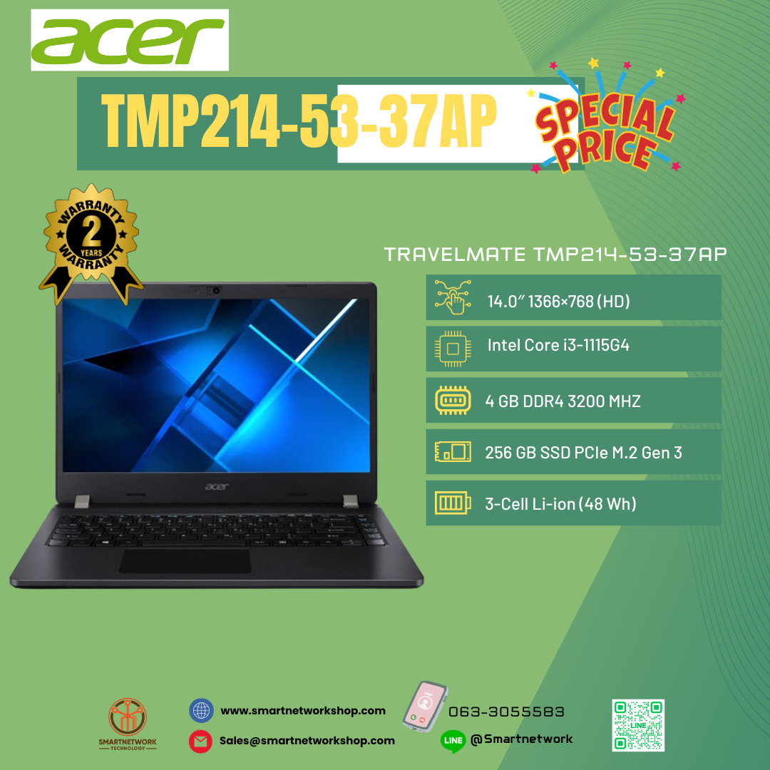 Acer Notebook TMP214-53-37AP 14''/i3-1115G4/Ram4GB/SSD512GB/ESHELL