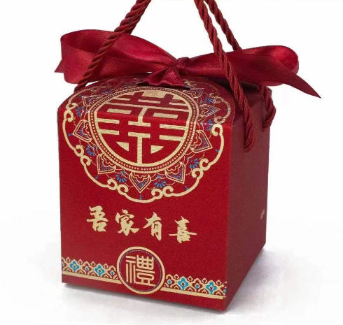 กล่องของขวัญสีแดง,กล่องของขวัญงานแต่งงาน,กล่องสีแดง,กล่องขนมแต่งงานสีแดง,ขนาด9x9x9.5cm