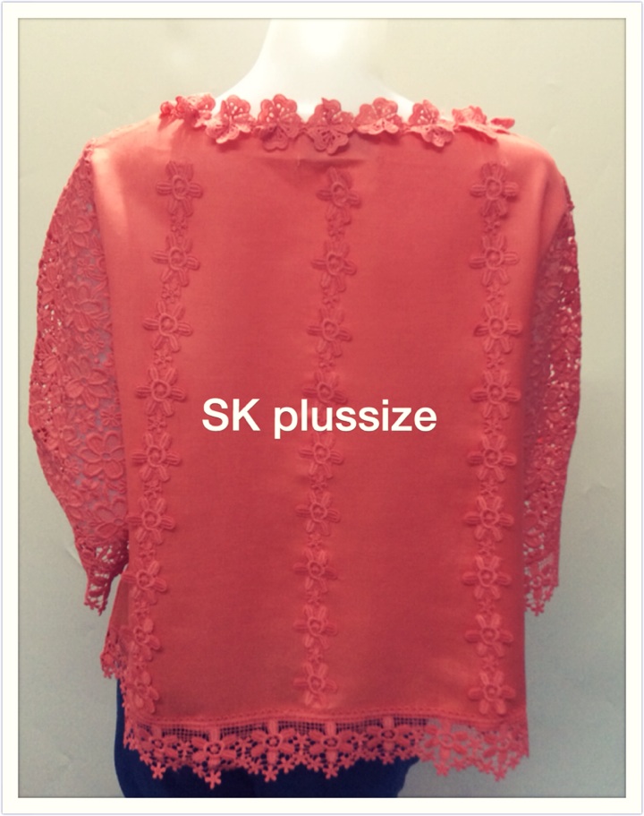 เสื้อลินินแต่งลูกไม้ ทรงเอ สีโอรส รอบอก 40 นิ้ว