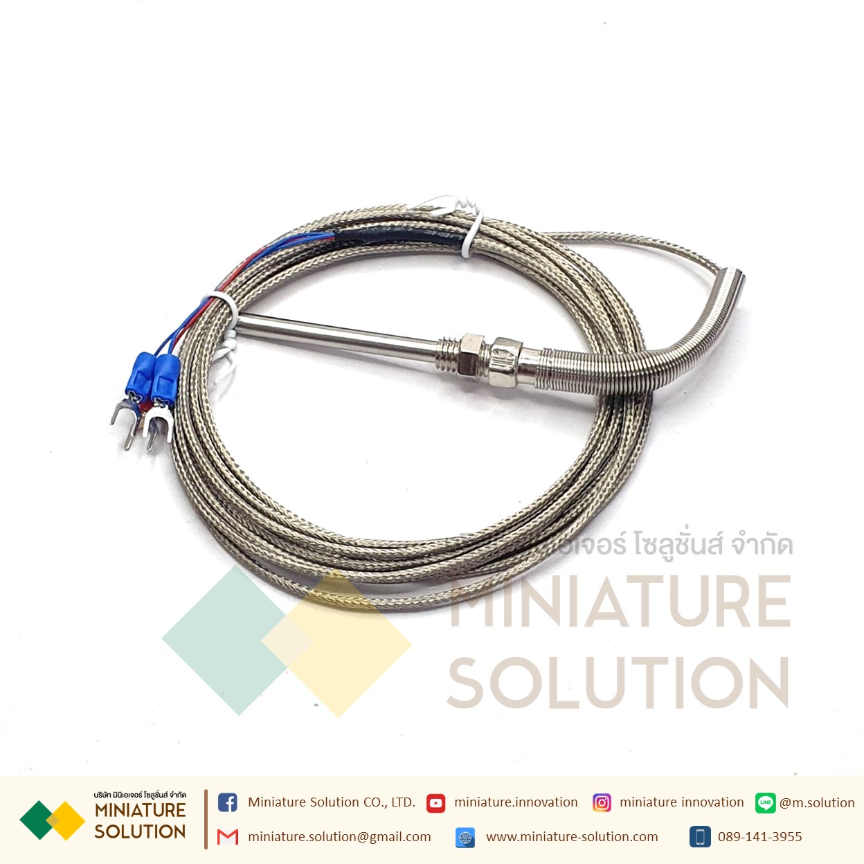 RTD PT100 เซ็นเซอร์วัดอุณหภูมิ Probe PT100 thermal resistance 3 สาย สายยาว 1- 5 เมตร โพรบยาว 50mm 0- 400 ℃ M8*1.25