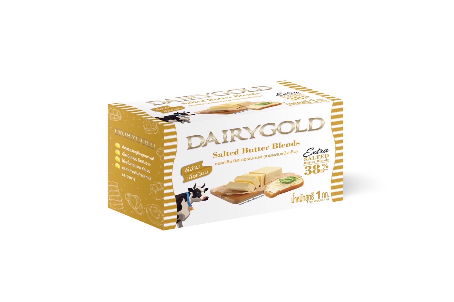 เนยสดแดรี่โกลด์ เนยผสมเอ็กซ์ตร้า 38 % ชนิดเค็ม Dairygold Extra Butter Blends Salted 1 kg. (02-7783)(สินค้าแช่เย็น)