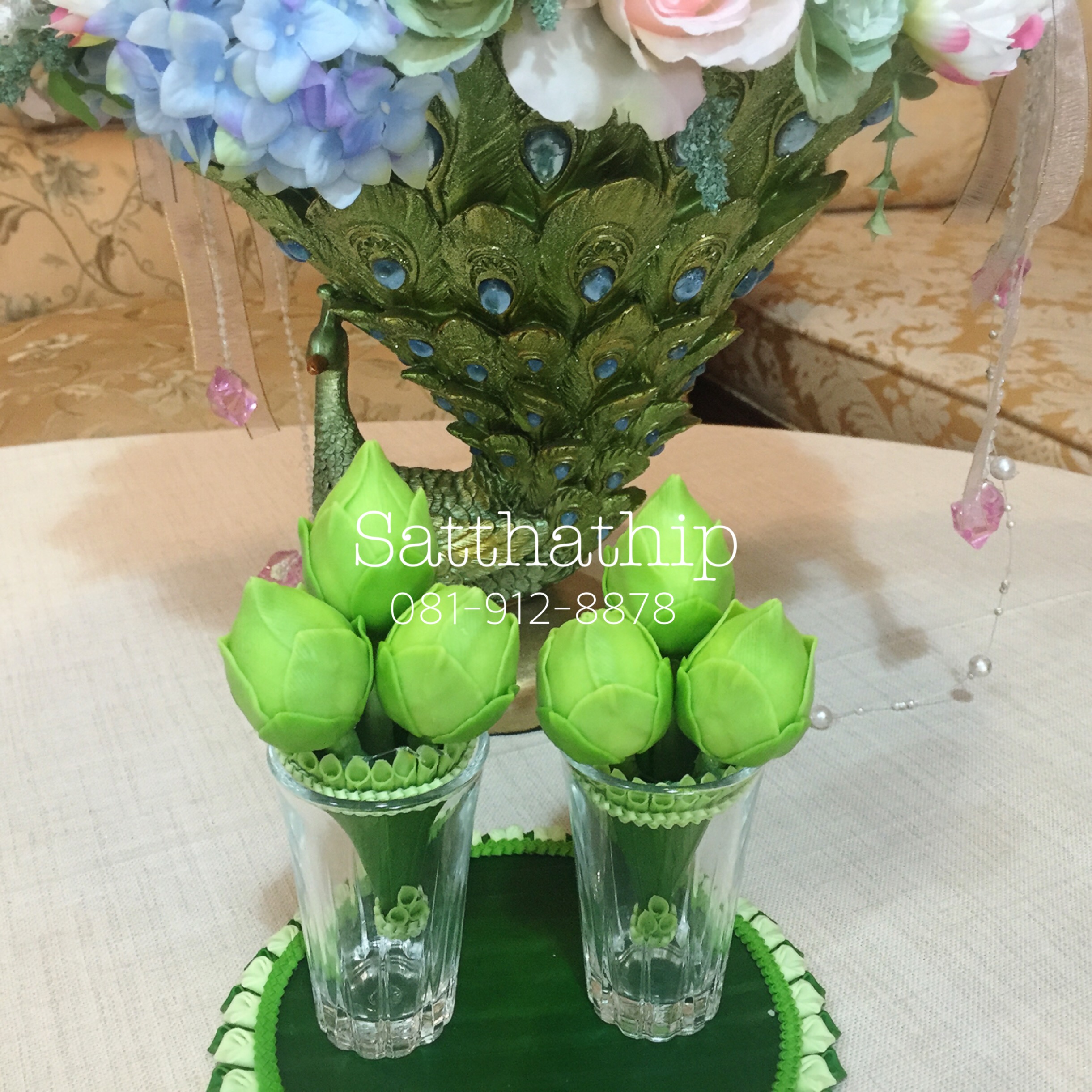 กรวยดอกบัวตูม (3 ดอก) ประดิษฐ์จากดิน/ กรวยดอกบัว ประดิษฐ์จากดิน - Lotus Flower