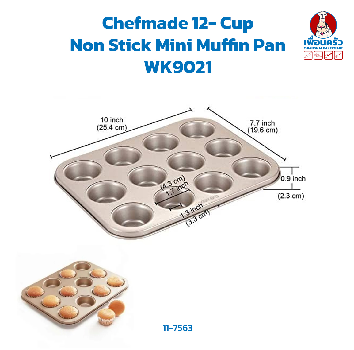 Chefmade 12- Cup Non Stick Mini Muffin Pan WK9021 (11-7563)