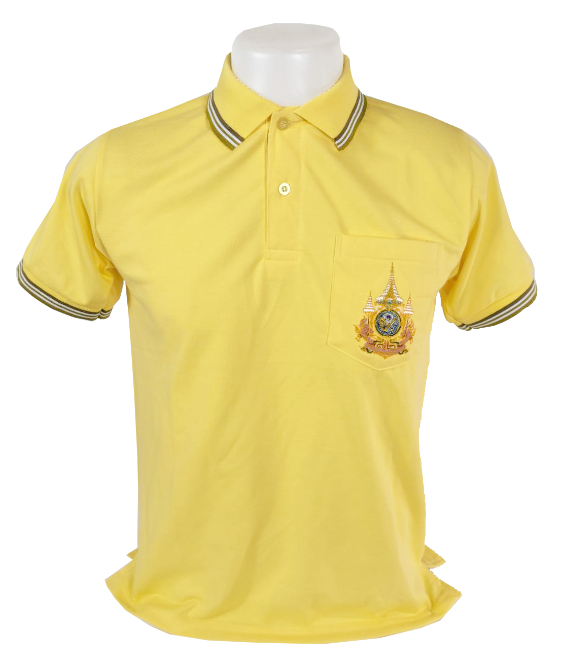 พร้อมส่ง เสื้อโปโลสีเหลือง ปักตราสัญลักษณ์ 72 พรรษา ผ้าฝ้ายผสม ผ้าคอตตอนผสม ไม่ย้วย ไม่เป็นขุย