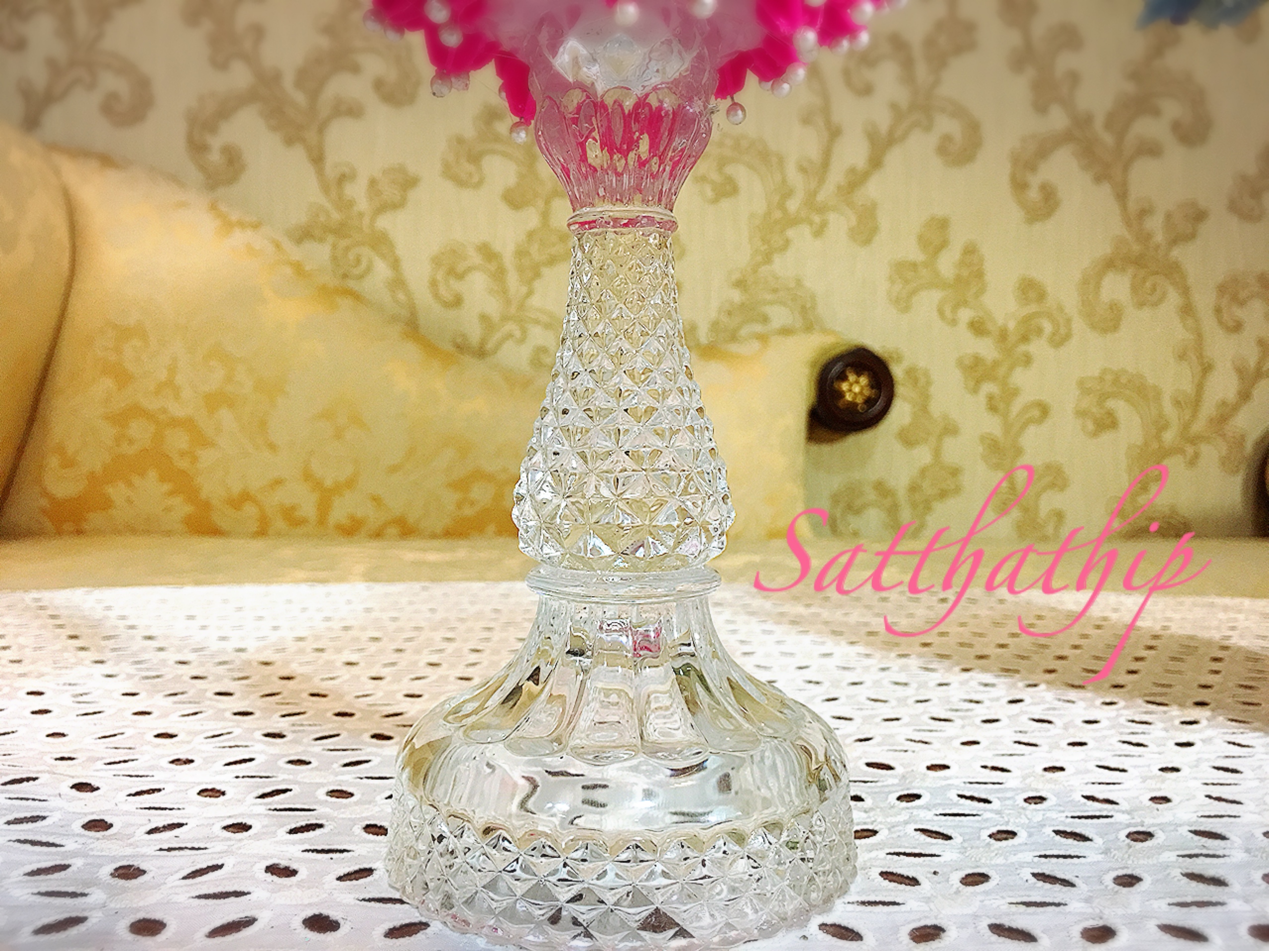 พานพุ่ม [5.5"] - พานพุ่มสักการะ - พานพุ่มดอกรัก - พานพุ่มดอกรักประดิษฐ์ (พลาสติก) - พานพุ่มสีชมพู