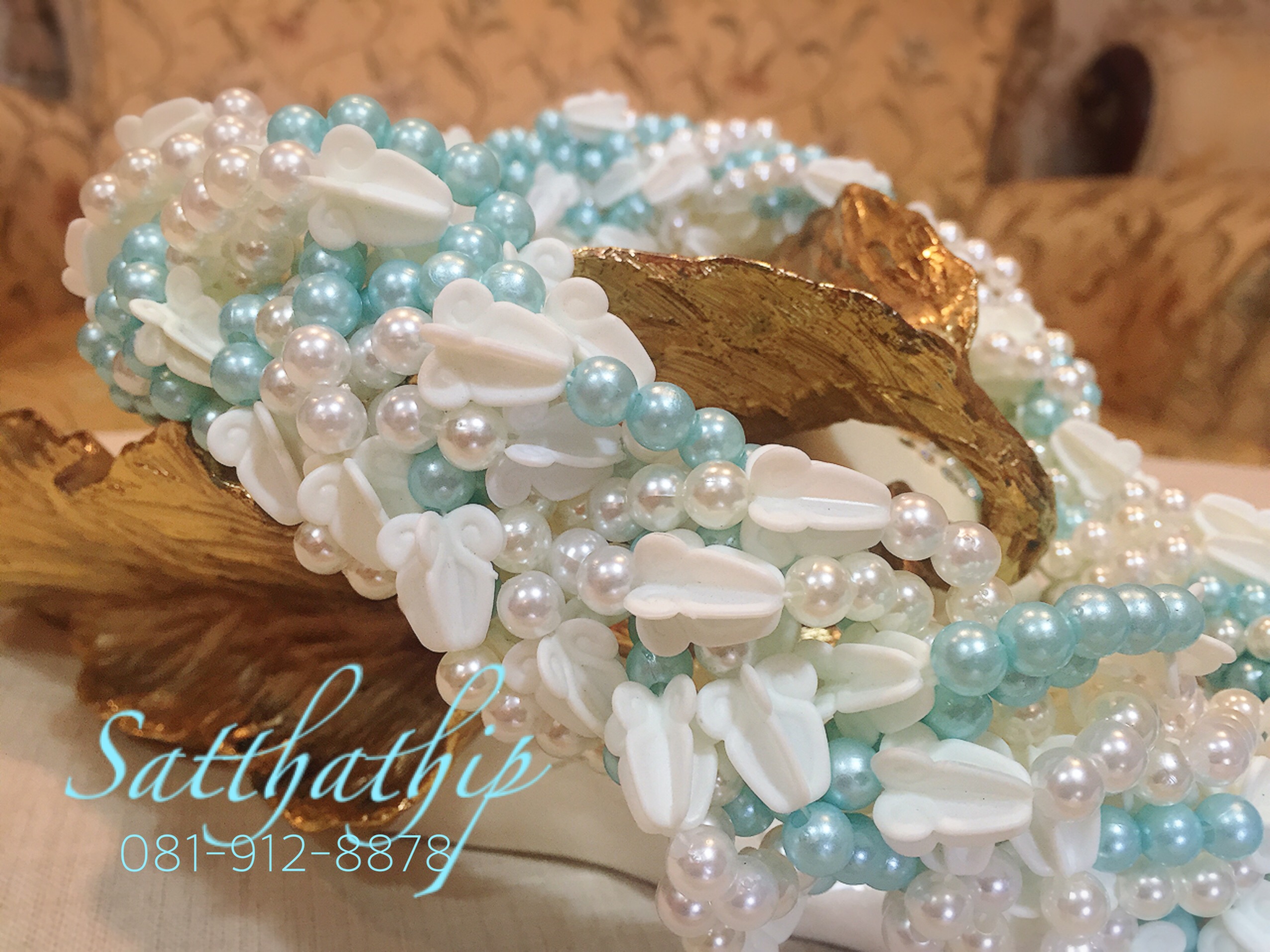 พวงมาลัยมุกผสมดอกรัก พลาสติก- Pearl Garland