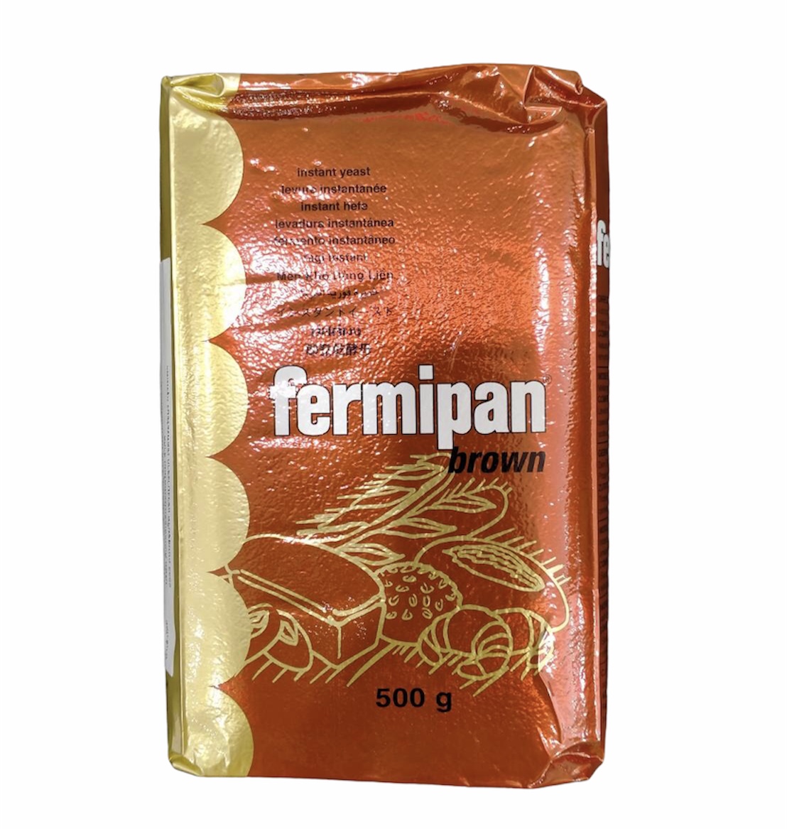 ยีสต์แห้งสำเร็จรูปเฟอร์มิพัน สีน้ำตาล (Fermipan Brand Instant Dry Yeast) (Brown) บรรจุ 500 กรัม (06-0021)