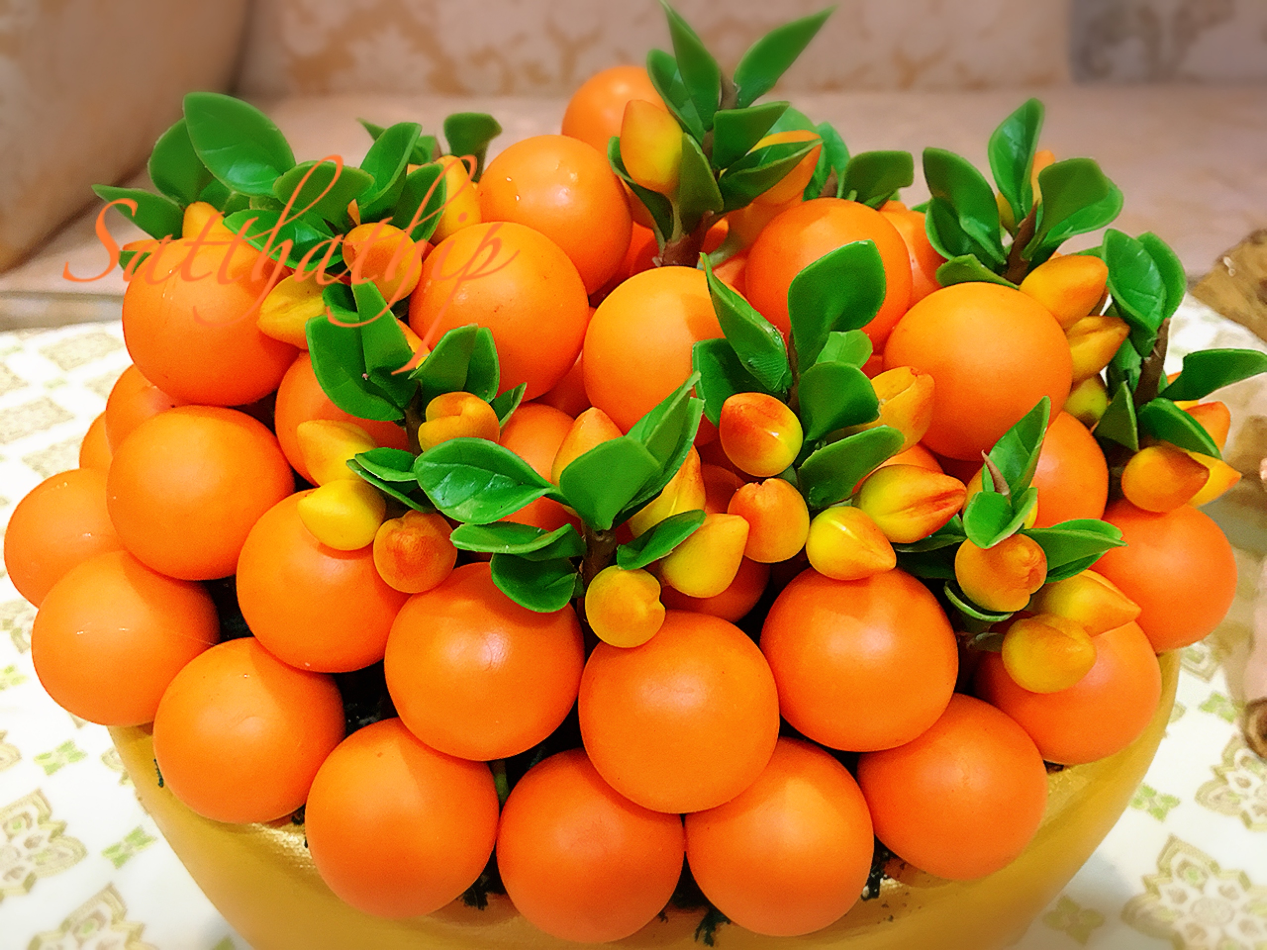 ส้ม ประดิษฐ์จากดิน กระถางก้อนทอง - ผลไม้มงคล ประดิษฐ์จากดิน กระถางก้อนทอง