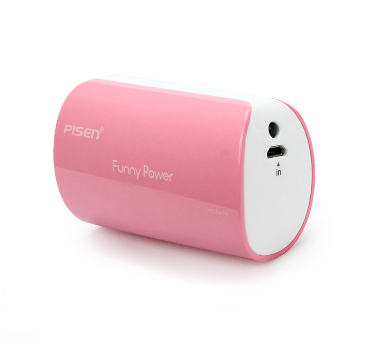 PISEN แบตสำรองแท้ 5,000 mAh พาวเวอร์แบงค์ USB 5V-2A Funny Power Ⅱ รุ่น TS-D127 ไฟฉาย LED ส่องสว่างยามค่ำคืนในตัว เก็บประจุเต็มที่ได้ยาวนาน รูปทรงกระบอก ขนาดกระทัดรัดจับถนัดกระชับมือ – สีชมพู