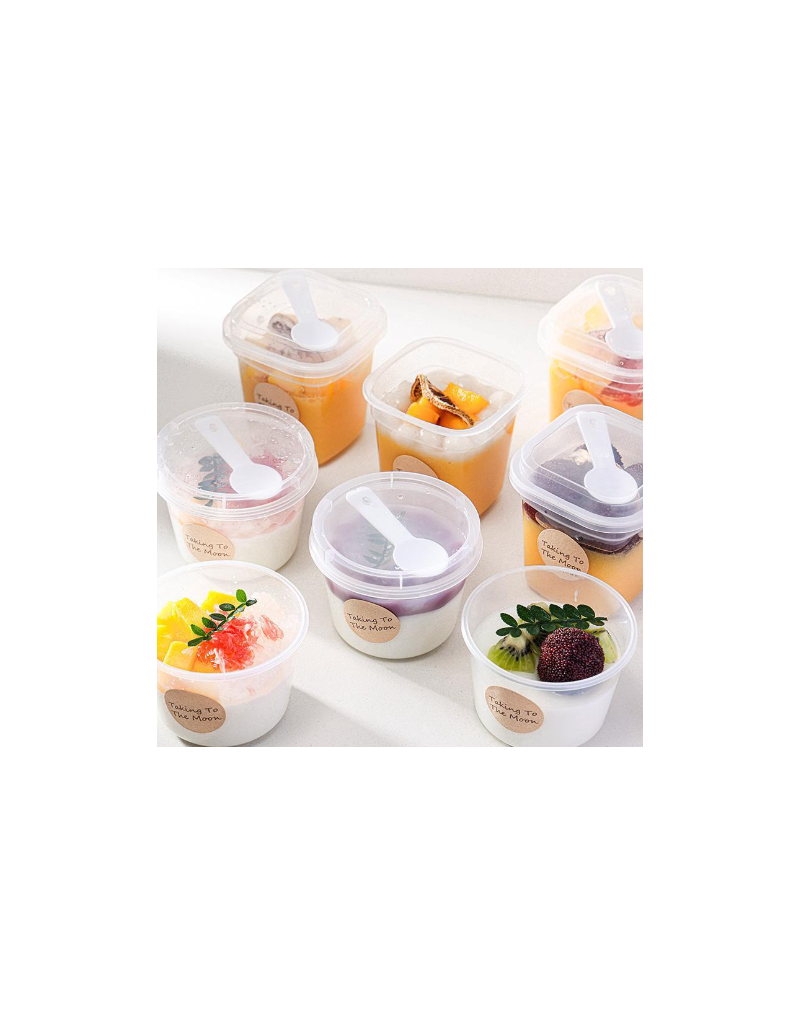 ถ้วยพุดดิ้ง PP กลม 220 ml. ฝาปิด+ ช้อน 25 ใบ (09-8154)