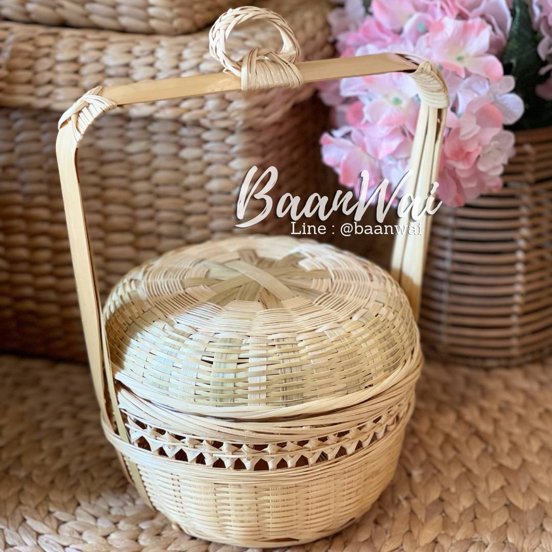 ตะกร้าไม้ไผ่ มีหูจับ