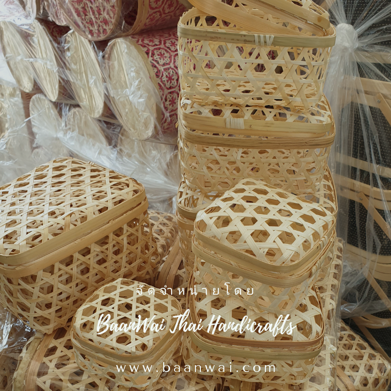 กล่องไม้ไผ่สาน ฝาปิด มี 5 ขนาด Size S 10*10 cm