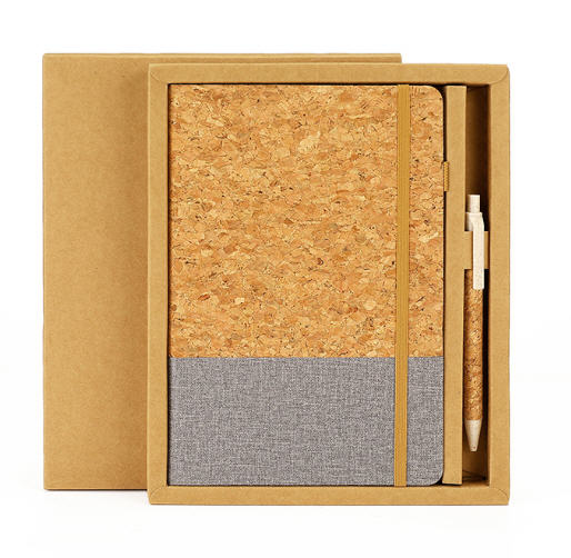 ชุดสมุดโน้ต+ปากกา+กล่อง,สมุดไดอารี่ปกไม้ก๊อก,สมุดโน้ตปกไม้ก๊อก,A5