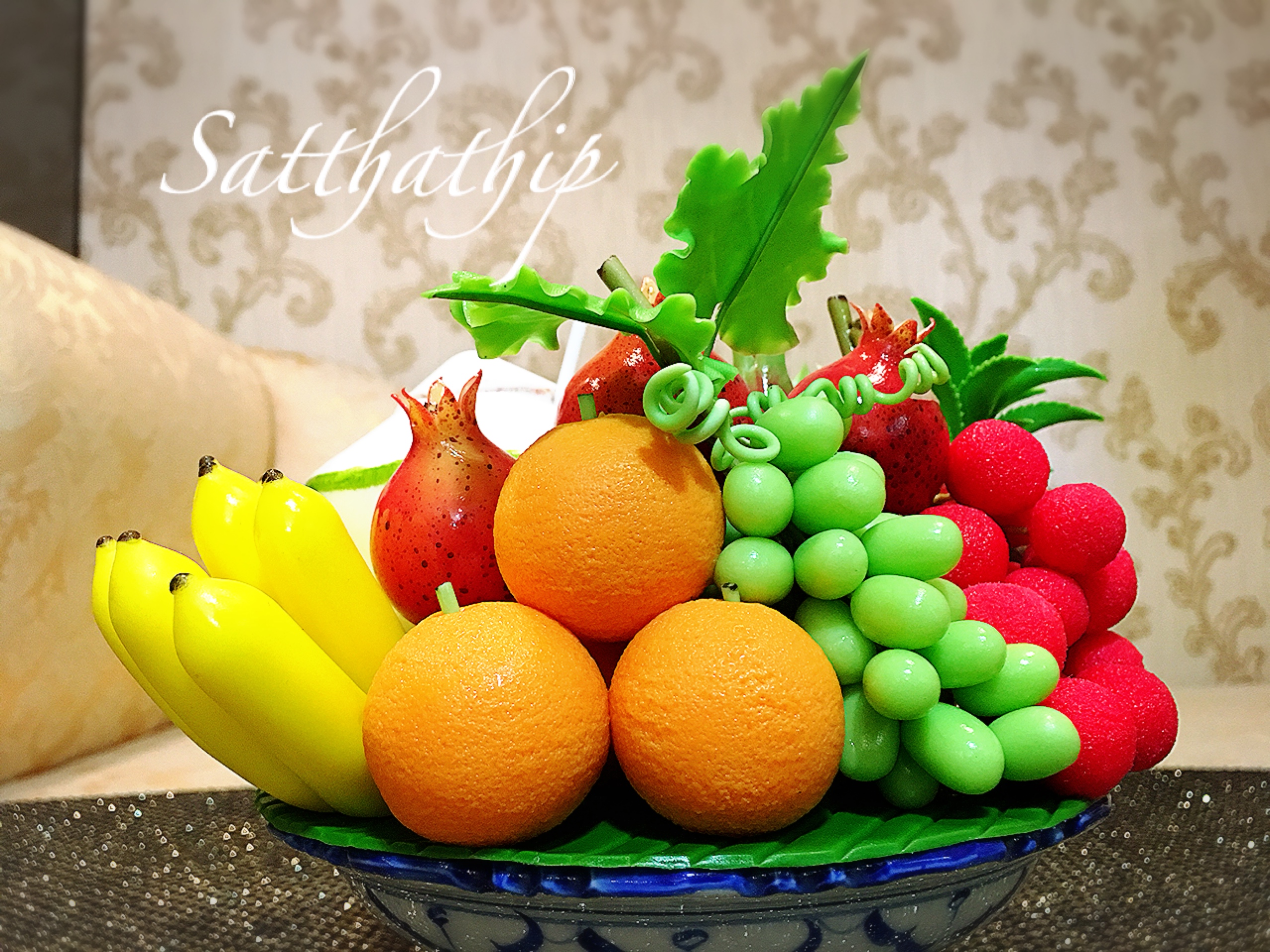 พานผลไม้ (9 อย่าง) ประดิษฐ์จากดิน - ผลไม้จิ๋ว - ผลไม้มงคล