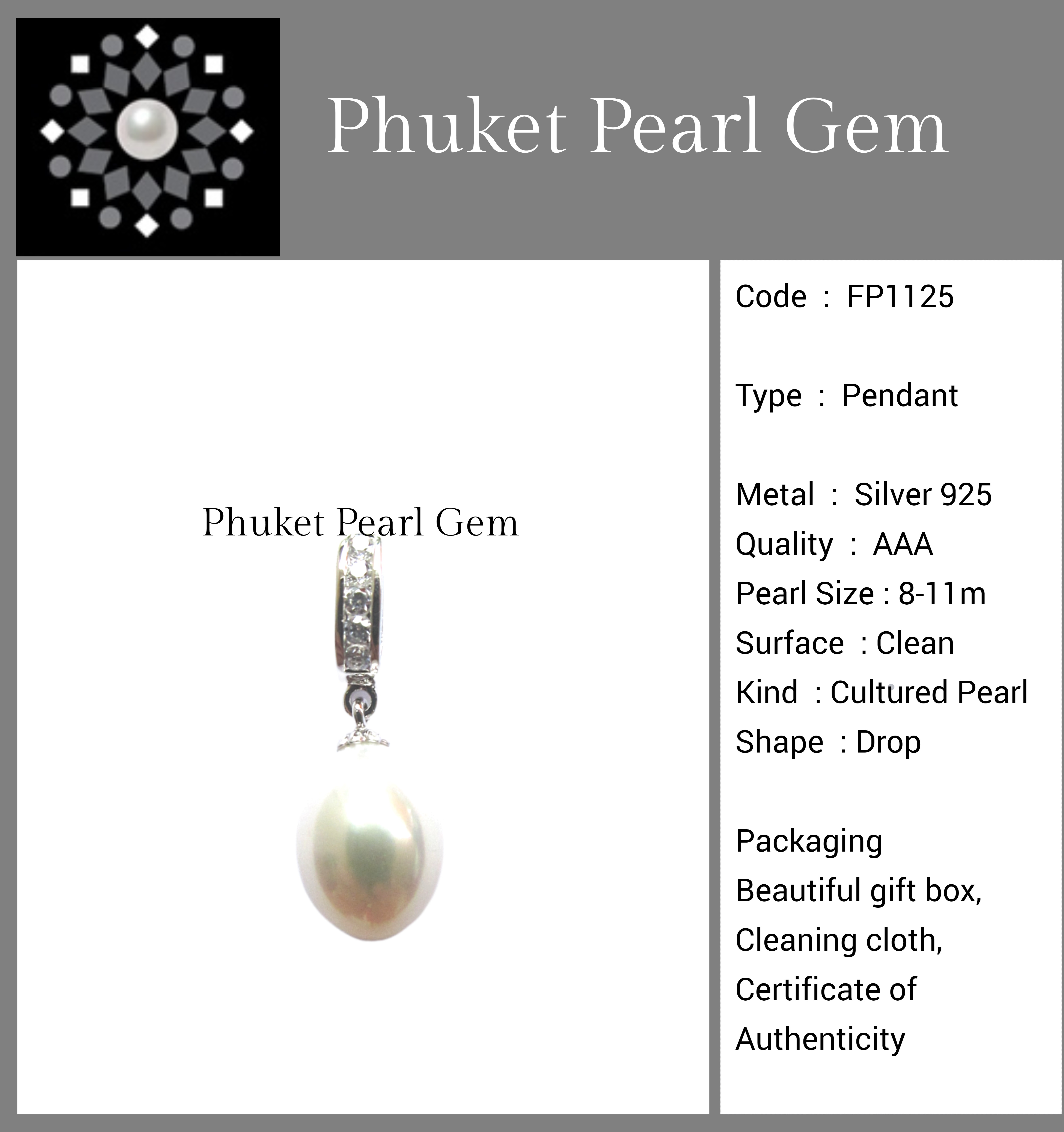 Single Drop White Pearl Sterling Silver Pendant