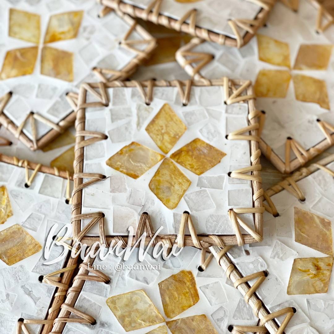 แผ่นรองแก้วลายเปลือกหอย ขนาด 4 นิ้ว (คละลาย)