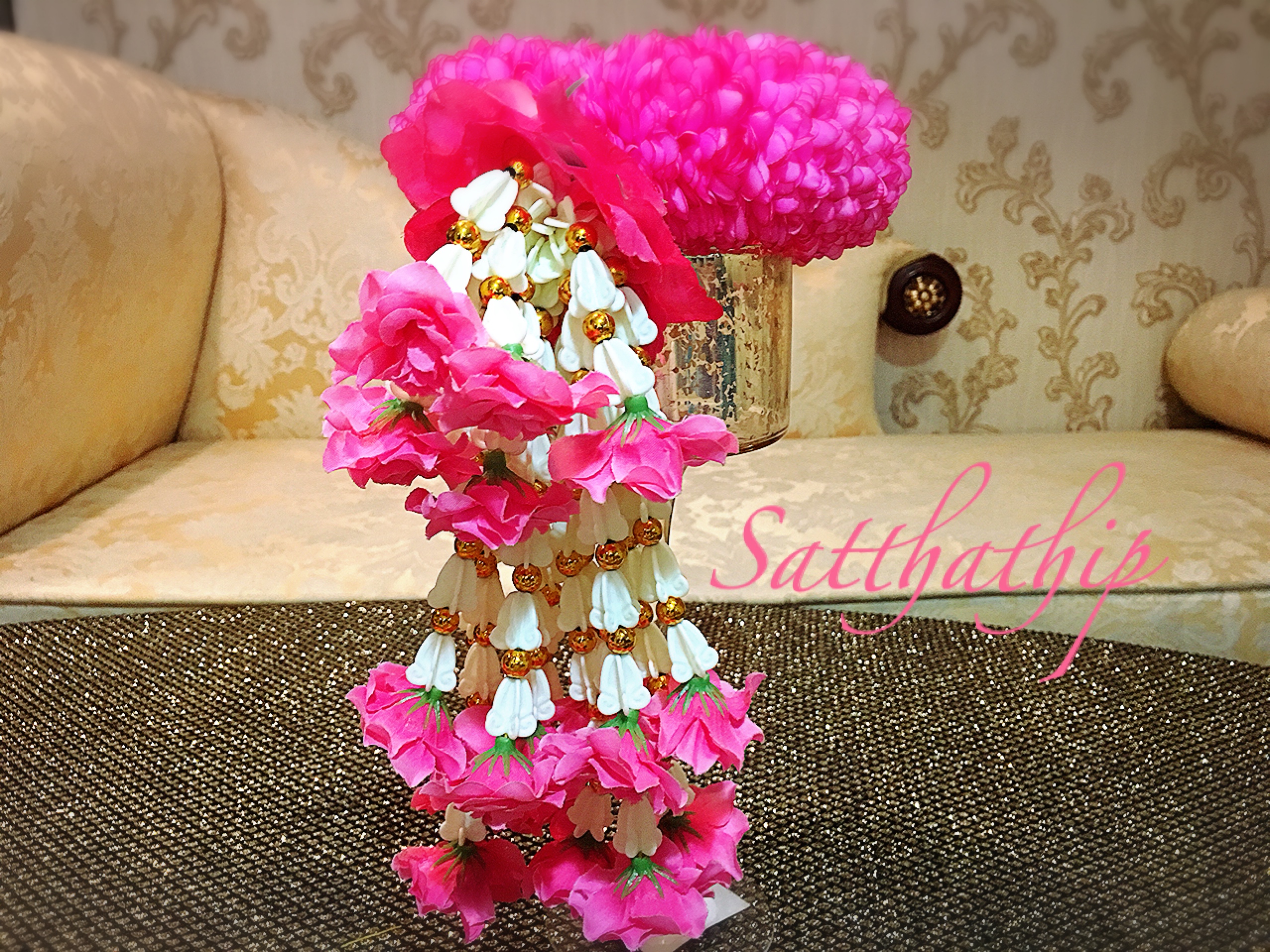 พวงมาลัยผ้า - พวงมาลัยดอกมัม ประดิษฐ์ - พวงมาลัยถวายศาลพระภูมิ - Fabric Garland