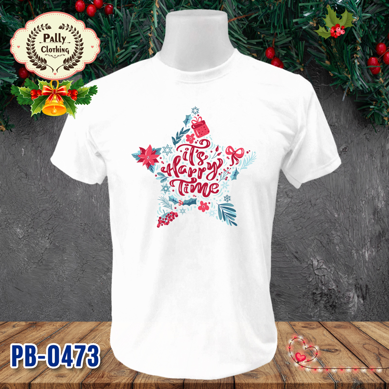 เสื้อปีใหม่และคริสต์มาส PB-0473 ลาย it's Happy Time