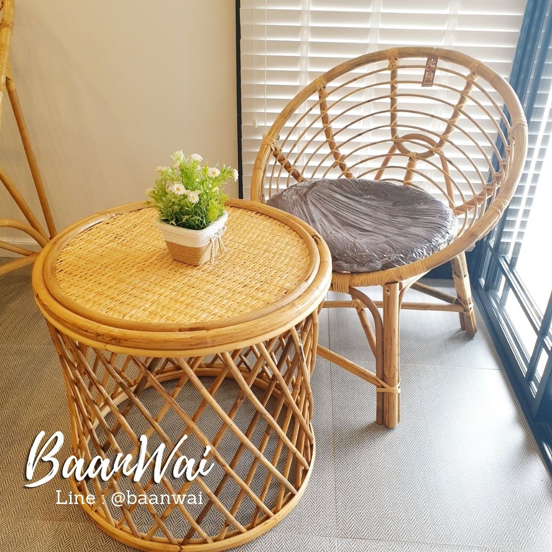โต๊ะหวาย โต๊ะกาแฟหวาย เก้าอี้หวาย เก้าอี้หอยรุ่น1 โต๊ะหวายวินเทจ rattan chair vintage