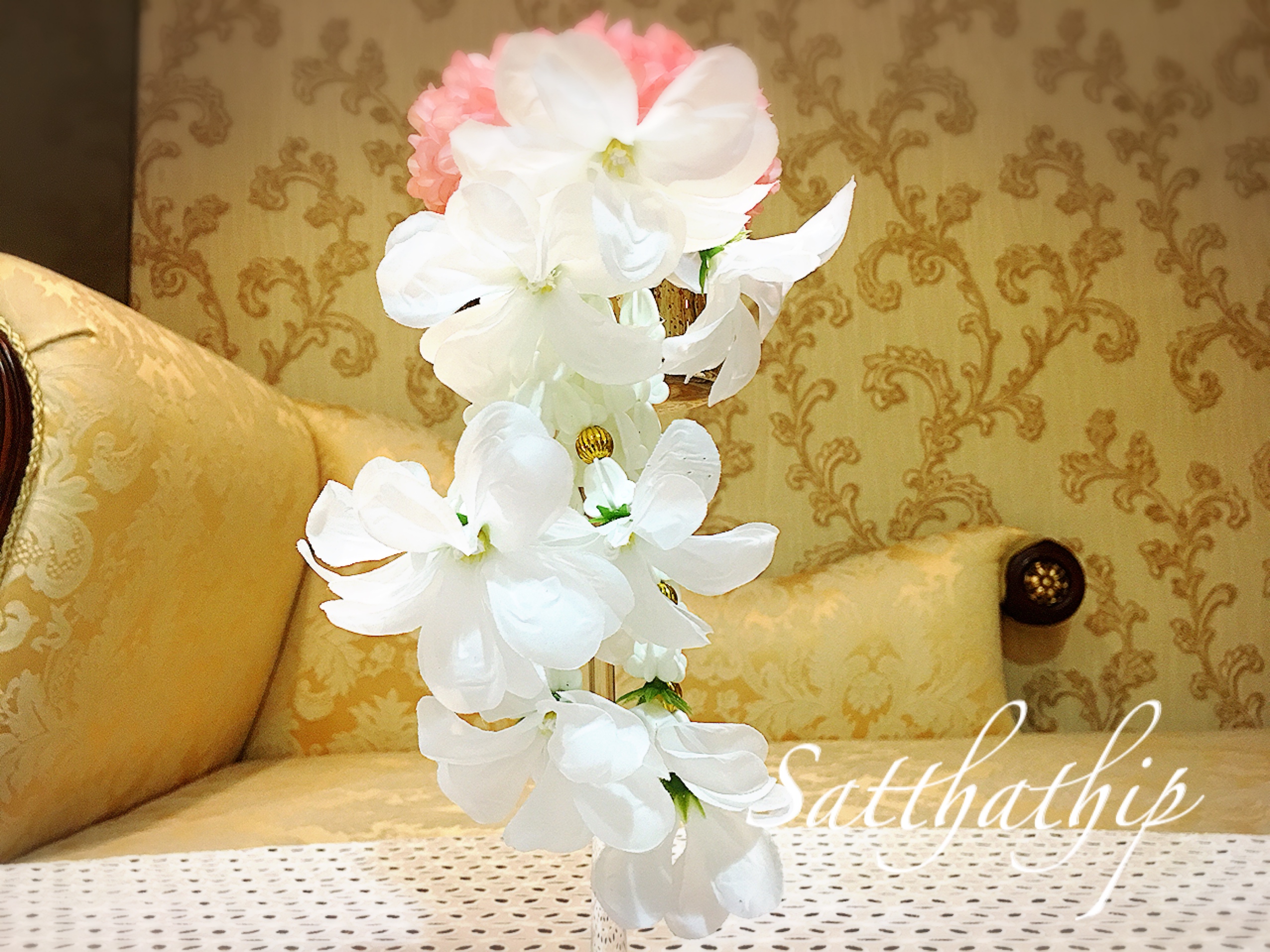 พวงมาลัยผ้า - พวงมาลัยดอกมัม ประดิษฐ์ - พวงมาลัยถวายศาลพระภูมิ - Fabric Garland