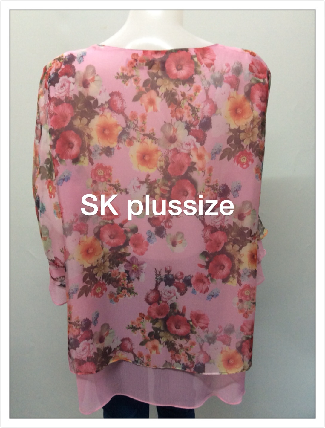 เสื้อชีฟองพิมพ์ลาย สีชมพู รอบอก 50 นิ้ว