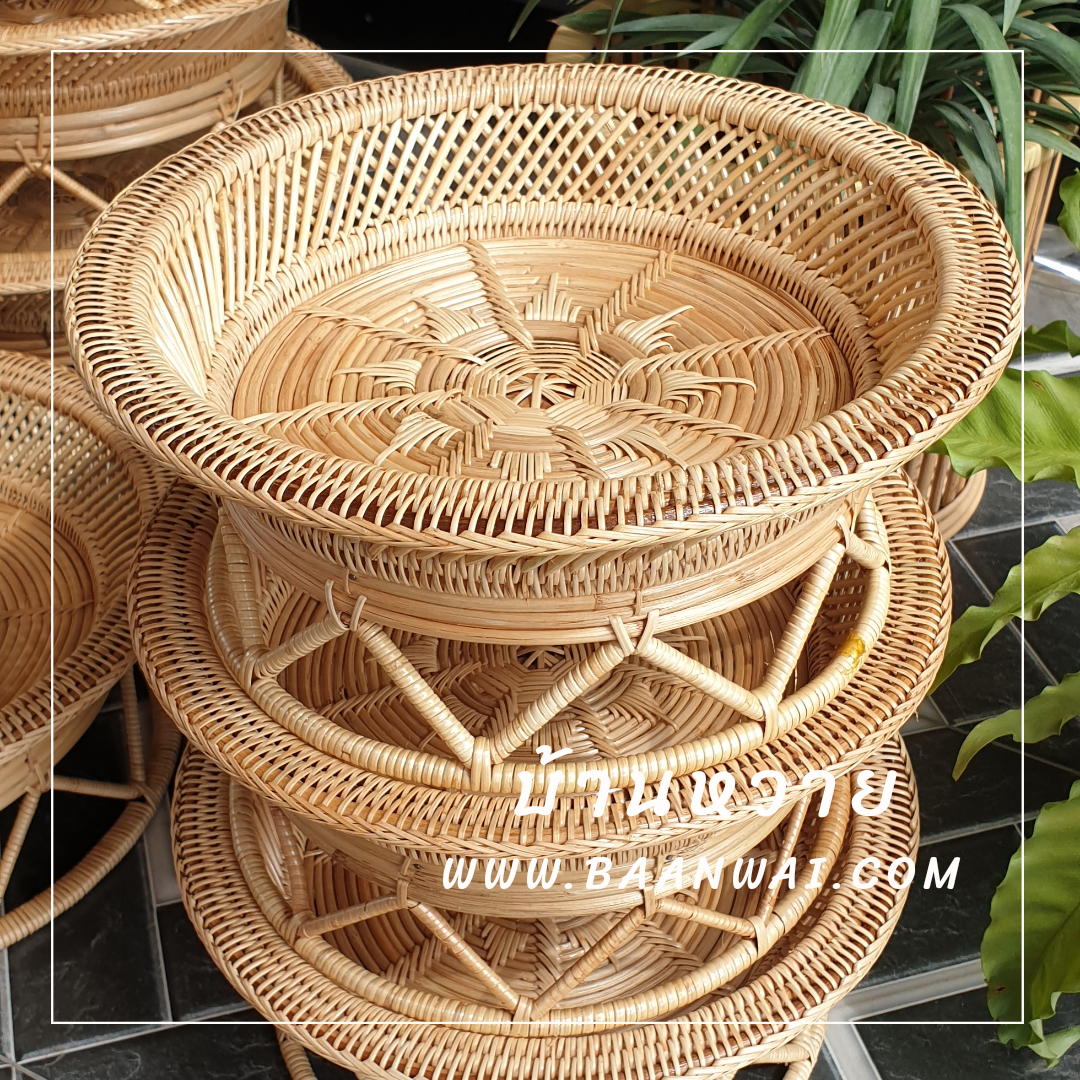 พานโตกหวาย ขันโตกหวายแท้ งานละเอียด ขนาด 12-22 นิ้ว