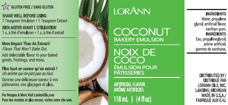 LORANN Coconut Bakery Emulsion 4 Oz.กลิ่นมะพร้าว (118 ml) (06-7586-03)