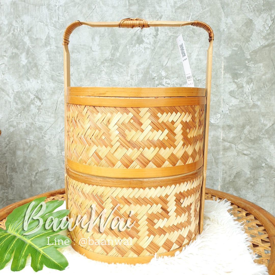 ปิ่นโตไม้ไผ่ ลายจีน 2 ชั้น ขนาด 9 นิ้ว