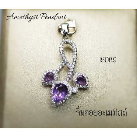 จี้พลอยอะเมทิสต์พลอยหยดน้ำ 3 เม็ดแบบสวย