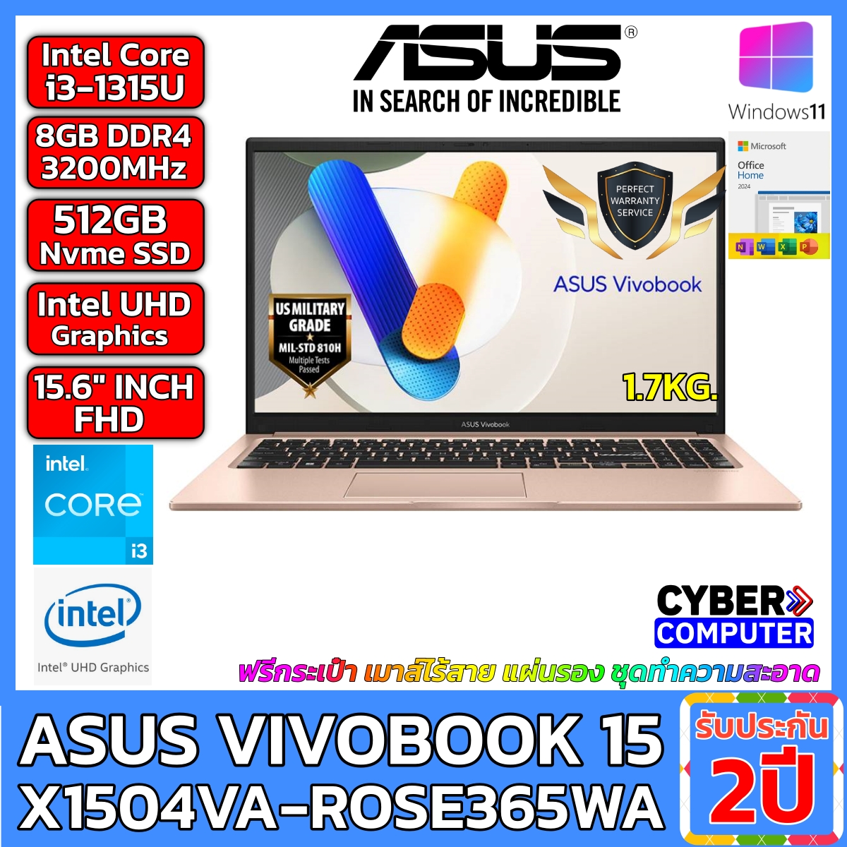 Notebook ASUS VIVOBOOK X1504VA-ROSE365WA Intel Core i3-1315U