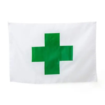 ธงเซฟตี้ รูปกากบาท / ธงปลอดภัยไว้ก่อน รูปวงกลม 60x90/80x120 ซม. (แพ็ค2ผืน) คิว แฟลก