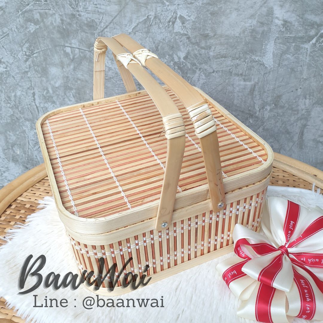 กล่องเสื่อไม้ไผ่ กล่องไม้ไผ่สาน หูพับ
