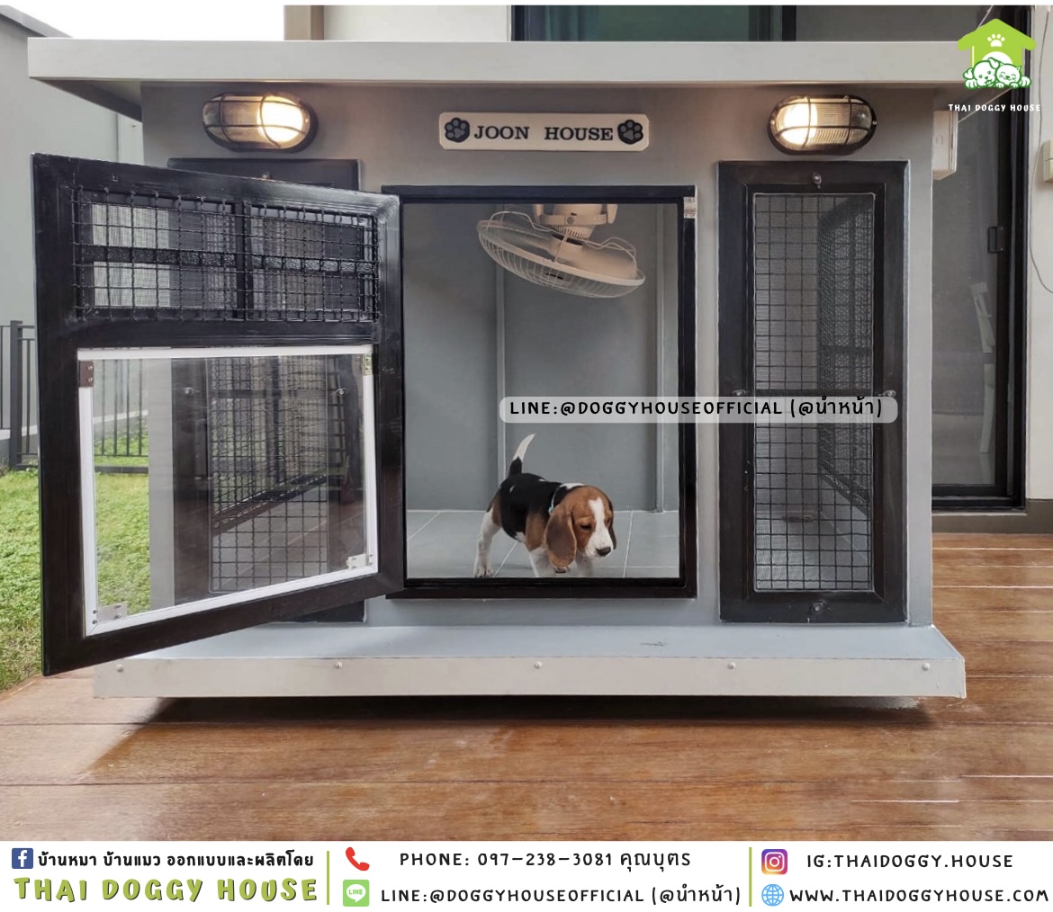 บ้านหมา ติดพัดลม มีมุ้วด+ตะแกรงเหล็ก แบบบ้าน 𝐁𝐎𝐗 𝐒𝐓𝐘𝐋𝐄