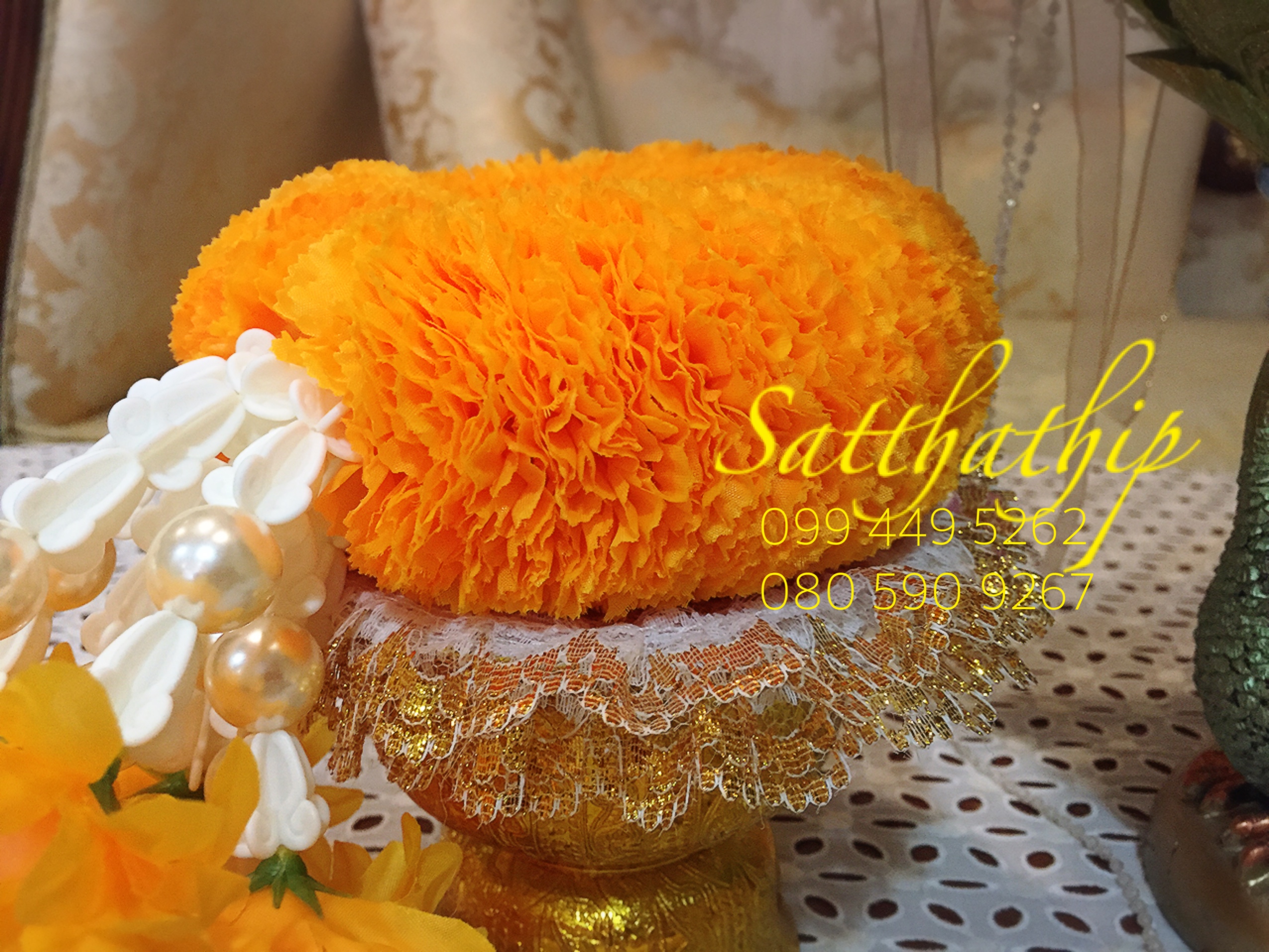 พวงมาลัยผ้า - พวงมาลัยดอกมัม ประดิษฐ์ - พวงมาลัยถวายศาลพระภูมิ - Fabric garland