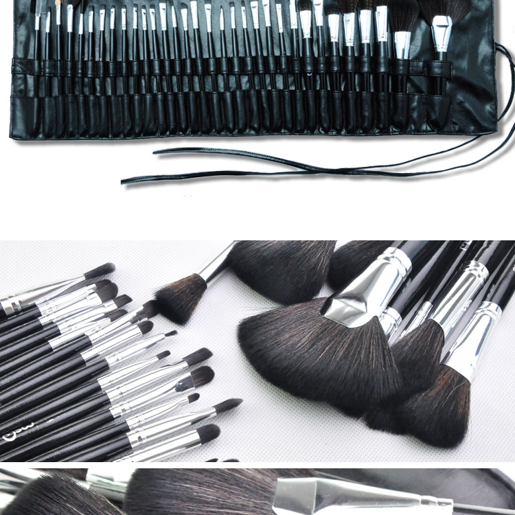 Lady Q ชุดแปรงแต่งหน้า 32 ชิ้น STB32b เซ็ตใหญ่ ขนแปรงเนียนนุ่ม แน่นหนา คุณภาพดี สีติดง่าย ไม่หลุดร่อน พร้อมกระเป๋าหนัง - สีดำ