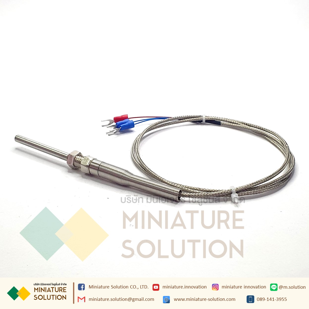 RTD PT100 เซ็นเซอร์วัดอุณหภูมิ Probe PT100 thermal resistance 3 สาย สายยาว 1- 5 เมตร โพรบยาว 50mm 0- 400 ℃ M8*1.25