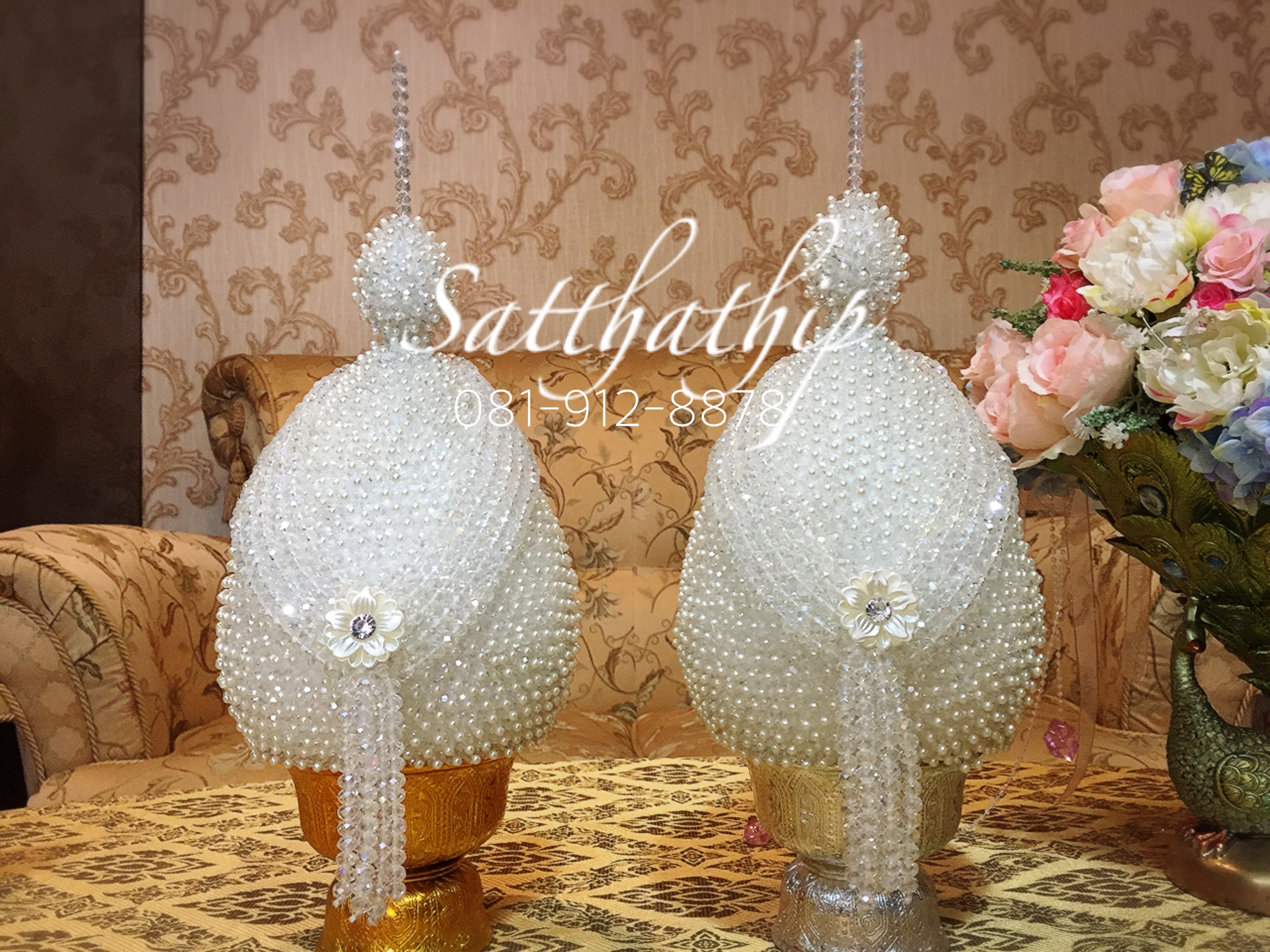 พานพุ่ม - พานพุ่มสักการะ - พานพุ่มคริสตัล สีขาว - Phan bush