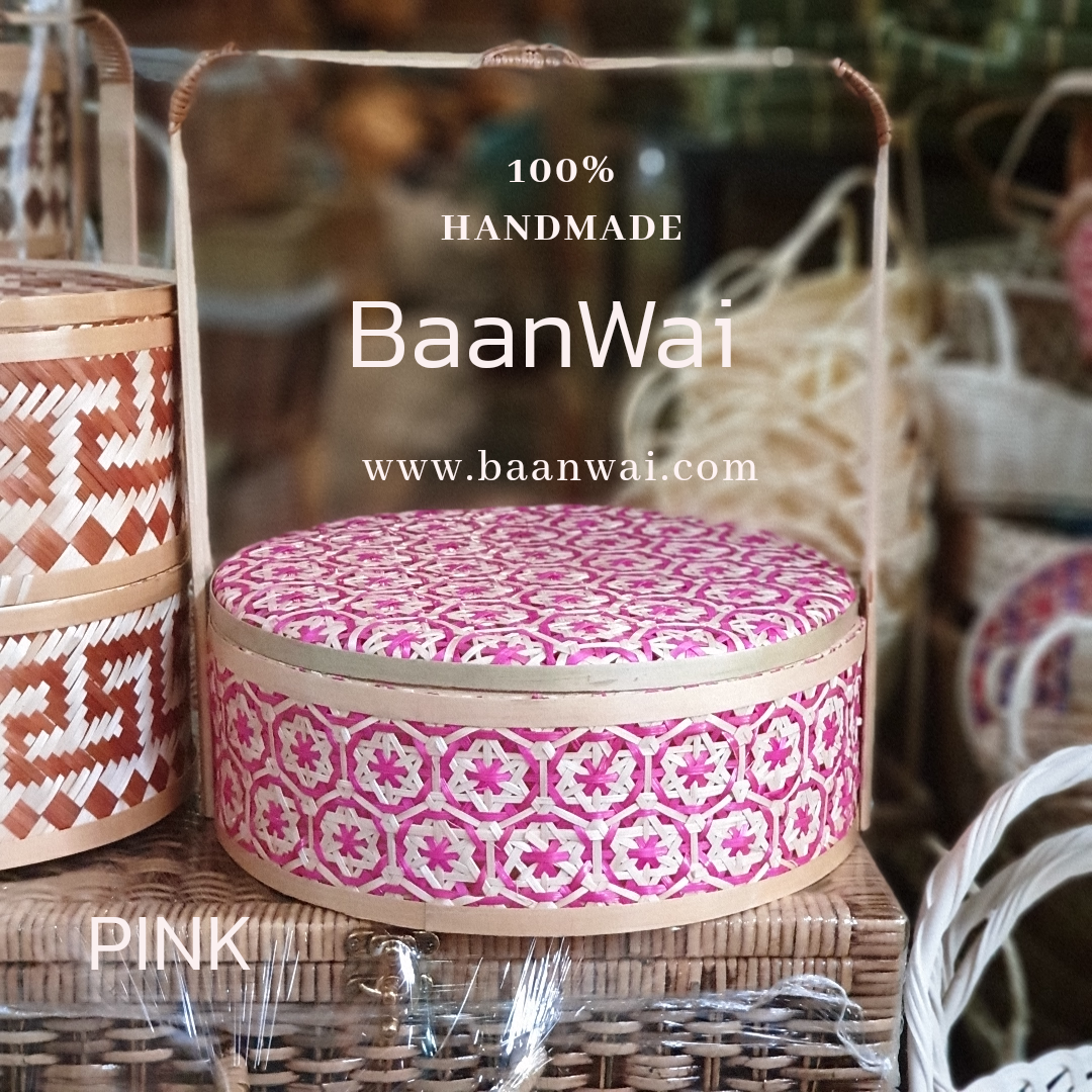 ปิ่นโตไม้ไผ่ ลายจีน ขนาด 12 นิ้ว (สีน้ำตาล)