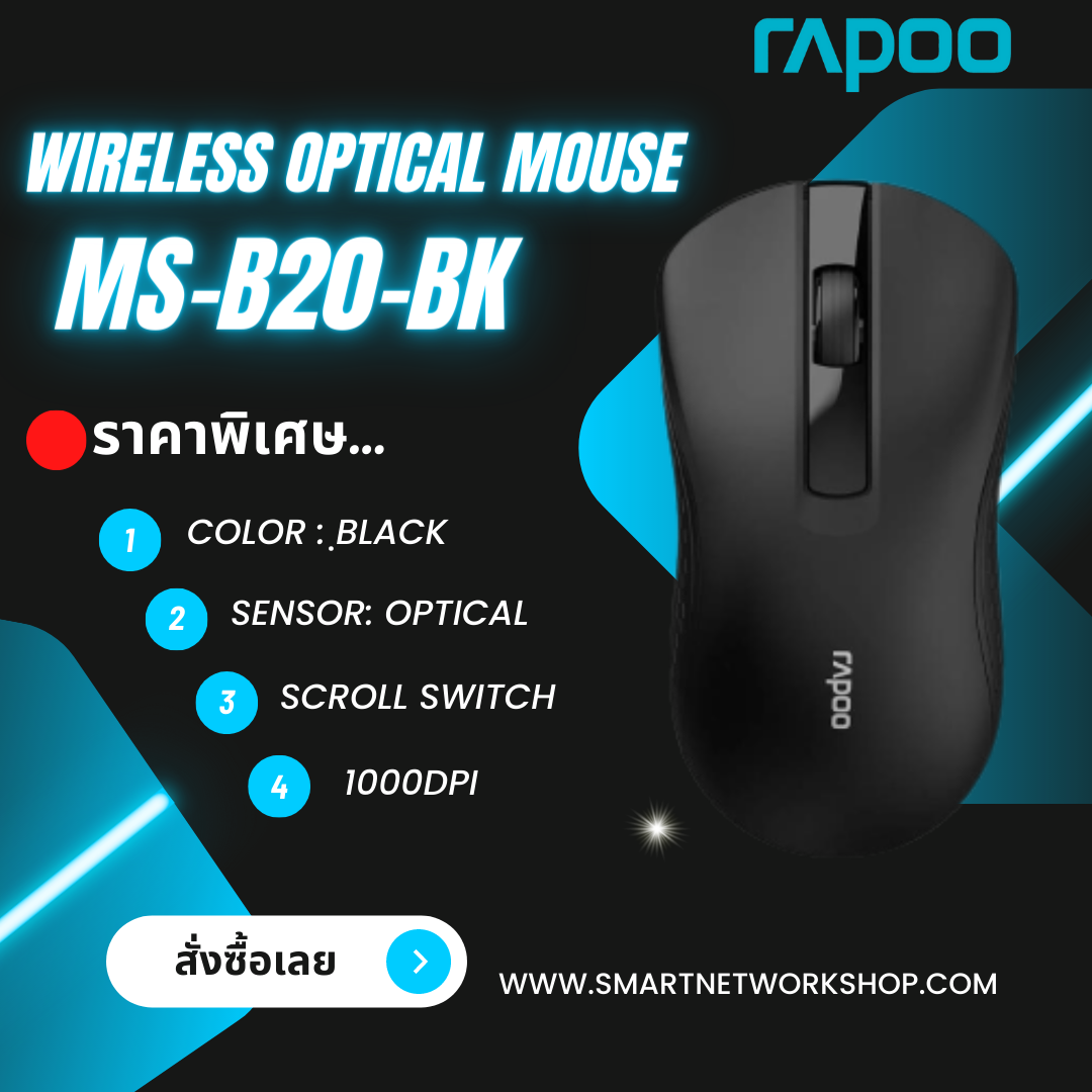 Rapoo B20 (MS-B20-BK) Silent Wireless Optical Mouse (เม้าส์ไร้สาย)