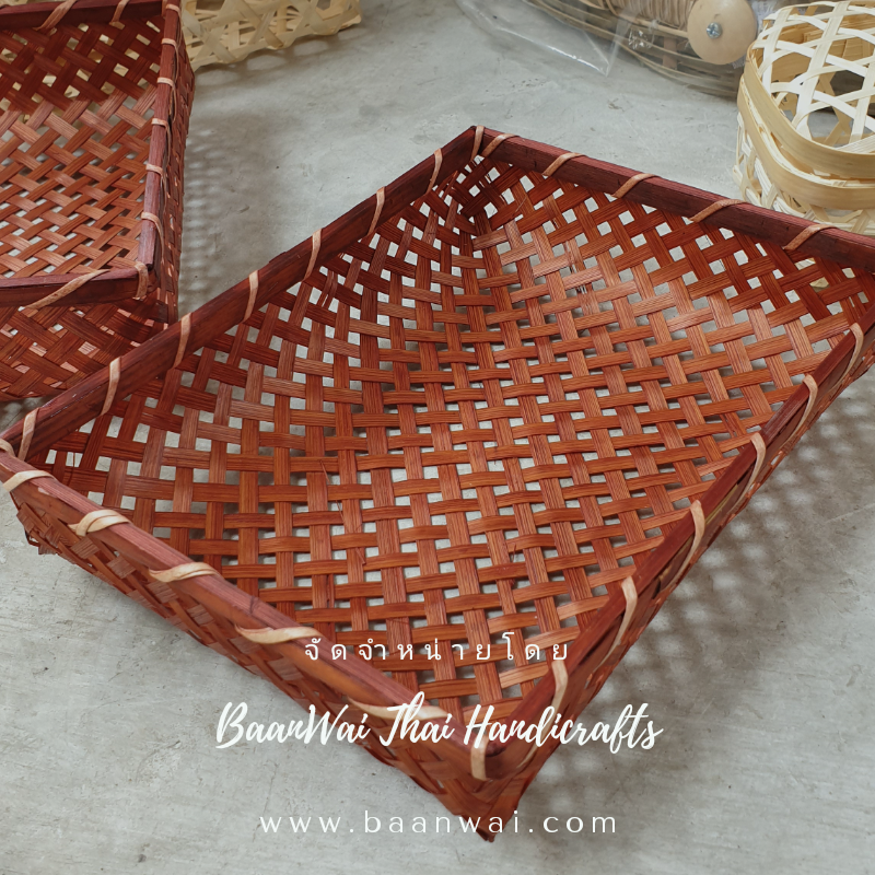 กล่องชะลอมสาน กล่องไม้ไผ่สาน สีน้ำตาล
