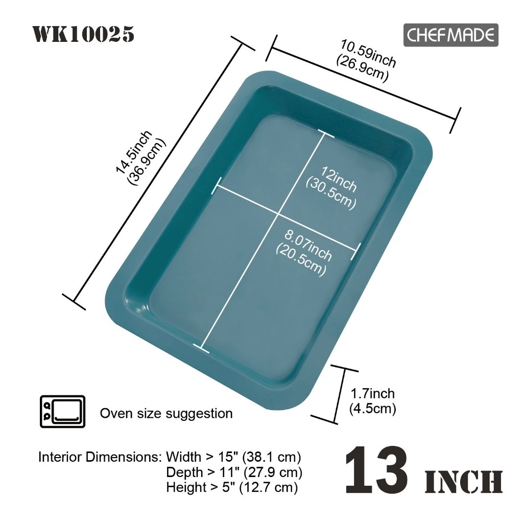 Chefmade WK10025-13'' Non Stick Oblong Pan 369 x 269 x 45 mm.(Green) (12-8680)