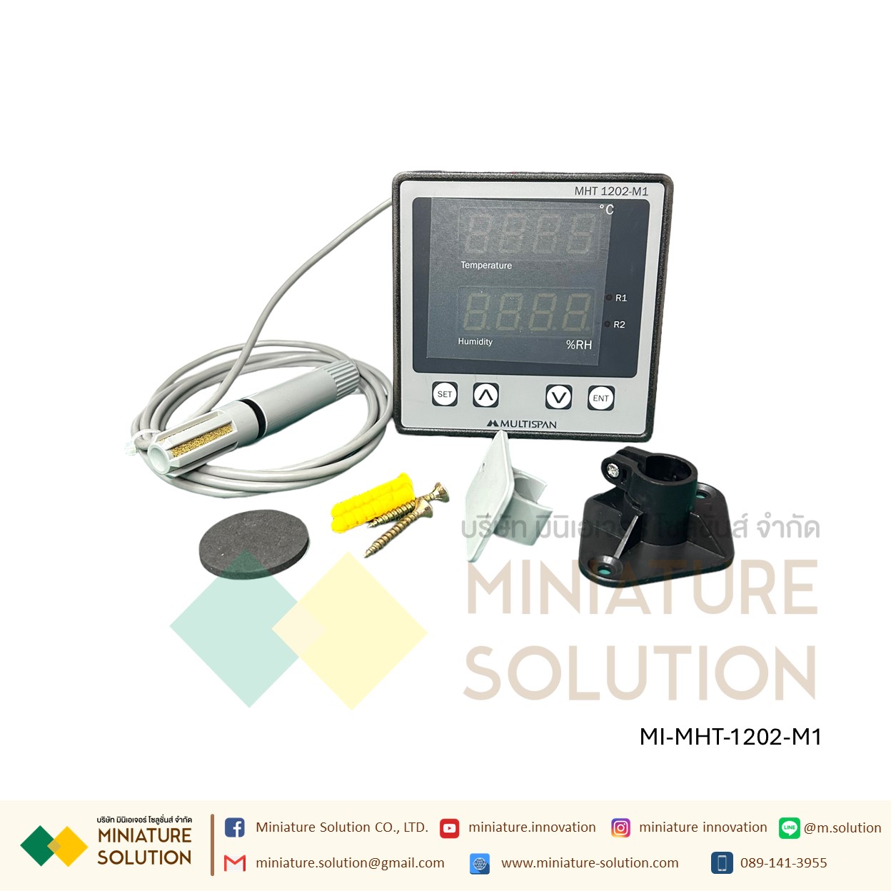 Multispan Temperature+Humidity controller with RH-100 humidity sensor & Modbus Pt-100 + Humidity sensor แบบติดหน้าตู้ ขนาด 96x96 mm RS485 RTU ควบคุมอุณหภูมิ ความชื้น เกรดอุตสาหกรรม