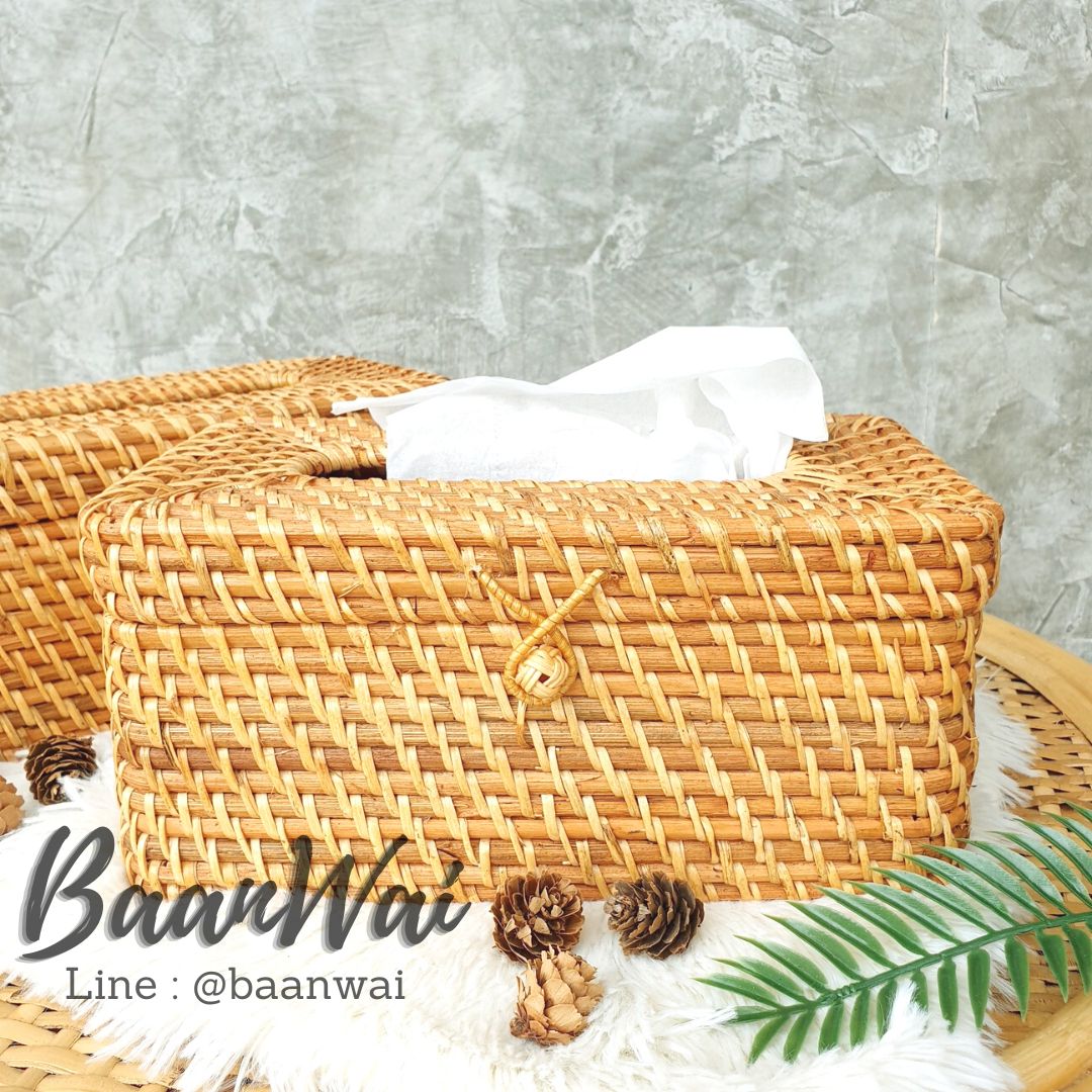 กล่องทิชชู กล่องทิชชูหวายทรงยาว กล่องทิชชูหวายสานงานละเอียด กล่องทิชชูหวาย