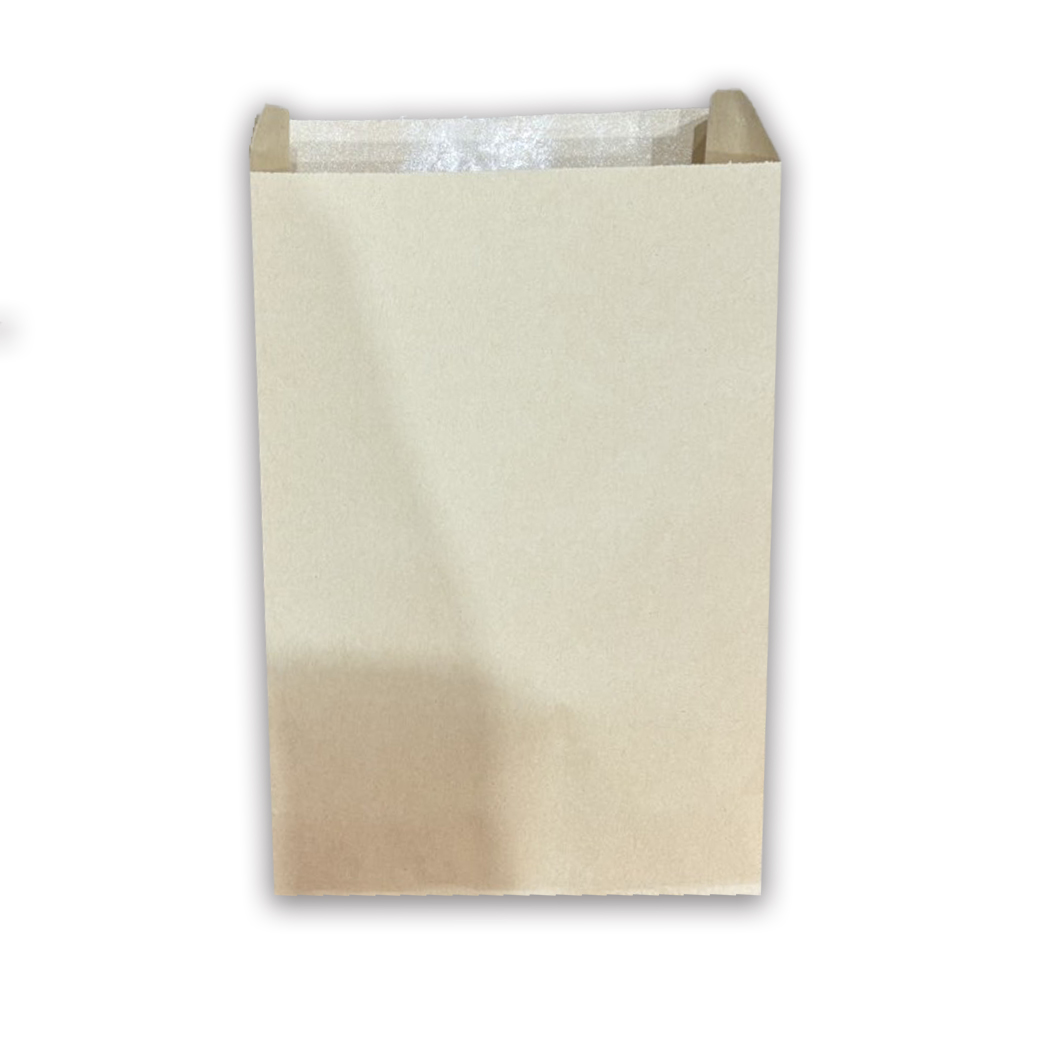 ถุงกระดาษเคลือบ พับข้าง ไม่มีก้น น้ำตาล 13 x18 x 4 ซม. 100 ใบ (09-9339)