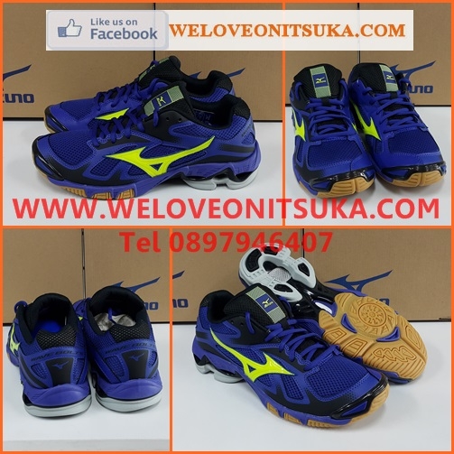 Mizuno Wave Bolt5 สีน้ำเงินคาดเขียวสะท้อนแสง รองเท้ากีฬา Indoor รุ่นที่นักกีฬาเลือกใช้ สีสวย โดดเด่น ชัดเจน ทรงสวย หนานุ่ม ใส่สบายเท้า V1GB166045